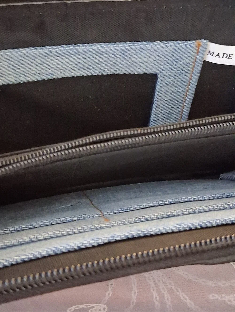 Blue Bijoux De Ja Denium Clutch Zip Around Wallet